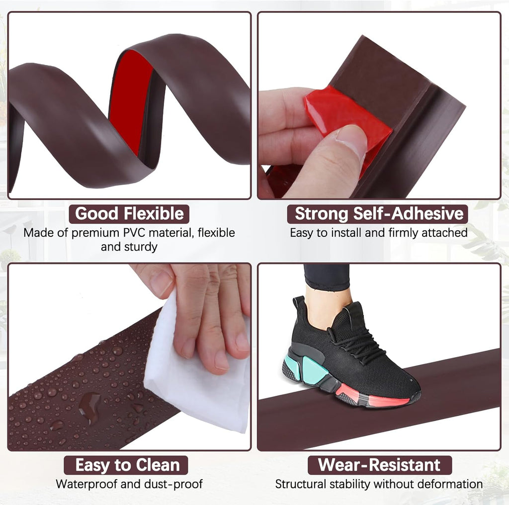 Vinyl Door Threshold Flooring Transition Strip Self Adhesive Carpet Edging Strip for Laminate Doorway Edge Threshold from 2/5" to 3/5" (Coffee, 10 Ft)