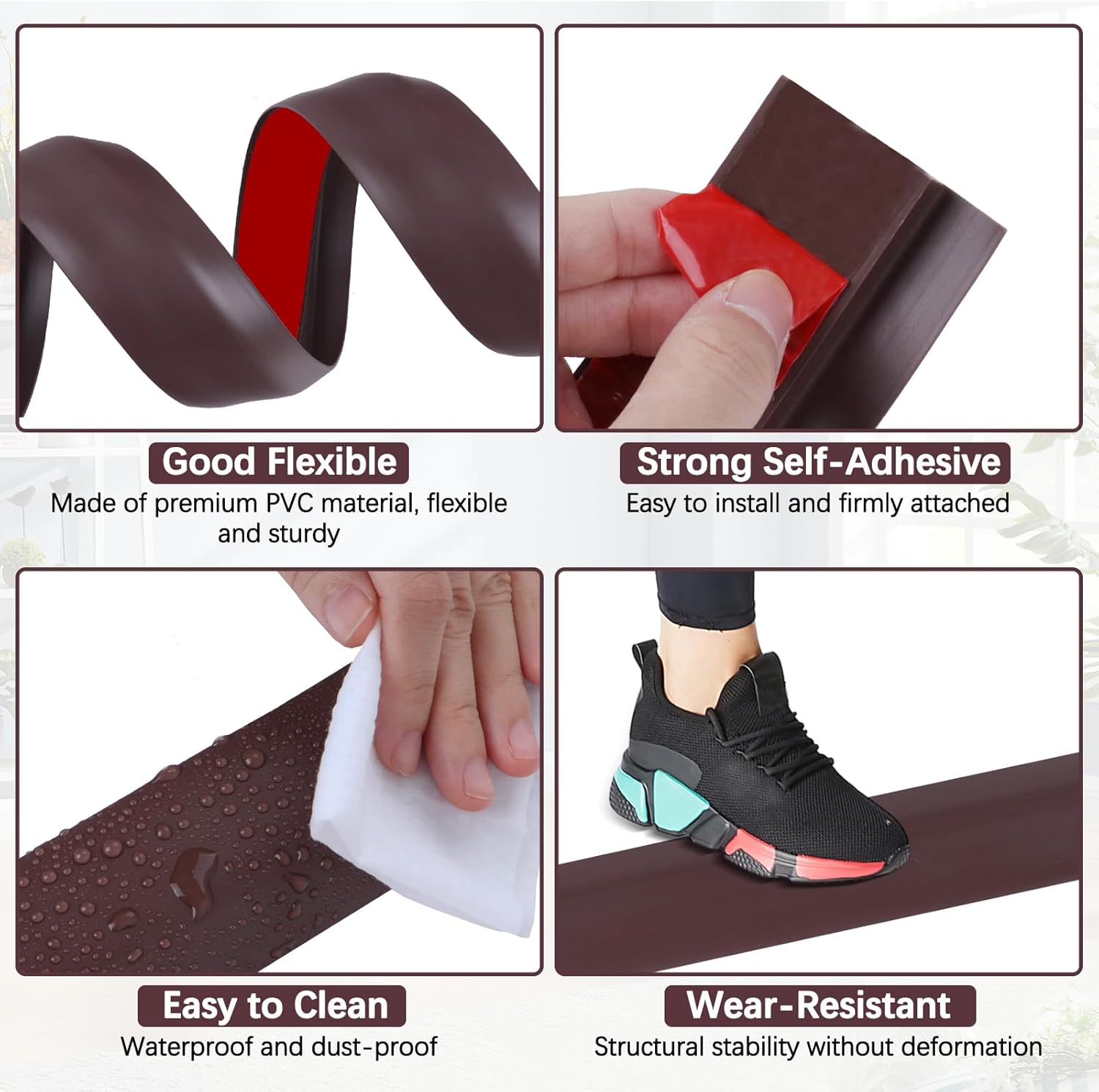 Vinyl Door Threshold Flooring Transition Strip Self Adhesive Carpet Edging Strip for Laminate Doorway Edge Threshold from 3/5" to 4/5" (Coffee, 3.3 Ft)