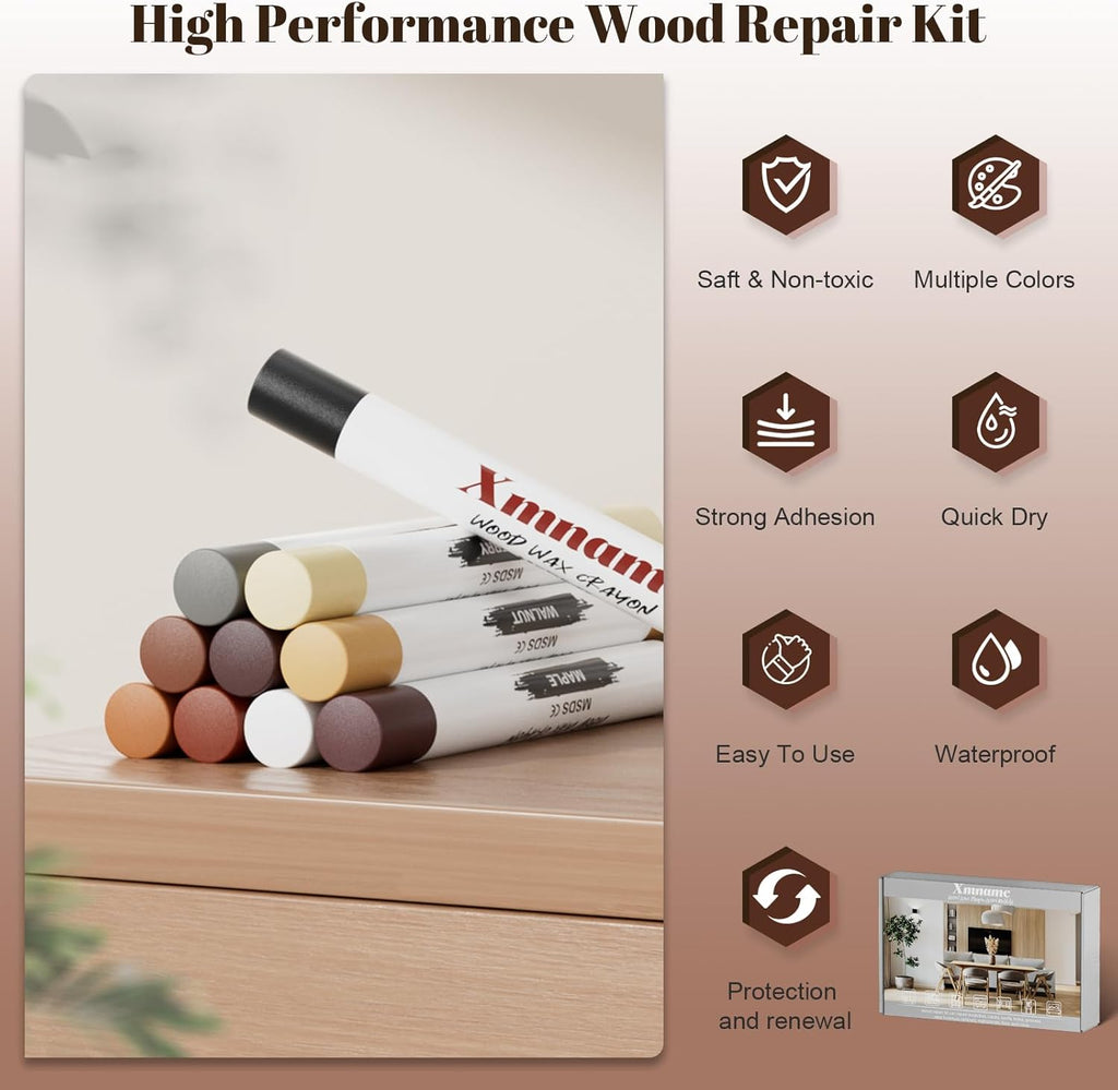 20 Colors Wood Filler Sticks Furniture Markers Touch up,Fill Putty Stick for Repair Furniture Scratch,Scuffs,Cracks and Nail Holes on Floors,Cabinets,Tables,and Doors Tables