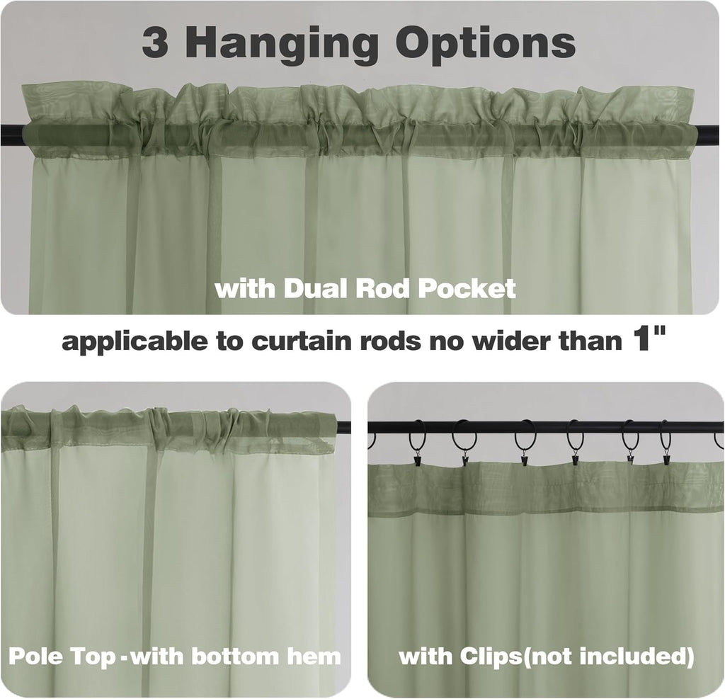 Chyhomenyc Extra Long Sage Green Sheer Curtains 144 inch 2 Panels, Translucent Backdrop Window Scarf Drapes for Canopy Bed/Wedding/Living Room/Anniversary, 12FT Length, Each 59Wx144L in, 2PCS