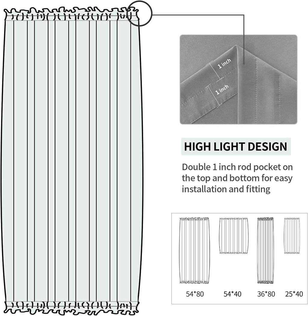 DWCN French Door Curtains – Rod Pocket Thermal Blackout Curtain for Doors with Glass Window, Kitchen and Patio Doors for Privacy, 36 X 80 Inches Long, 1 Curtain Panel with Tieback, Grey