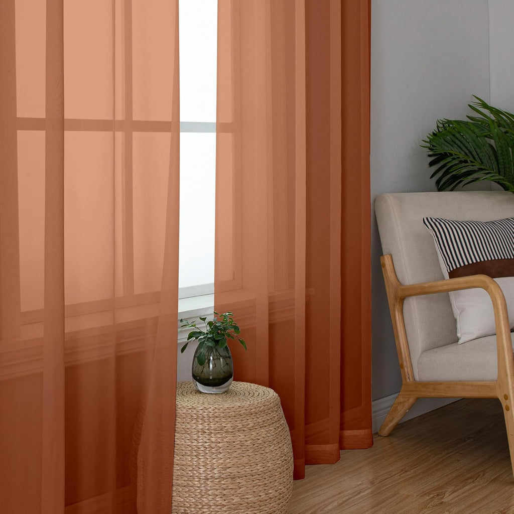 Chyhomenyc Sheer Orange Curtains 90 inches Long 2 Panels, Light Filtering Soft Airy Solid Elegant Voile Window Treatment Drapes for Bedroom Living Room Wedding Party Decor, 42 Wx90 L Inches