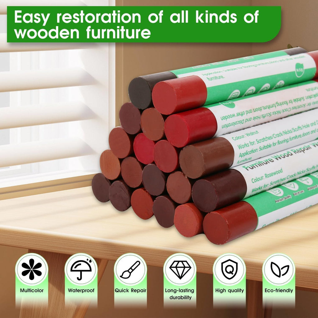 Furniture Markers Touch Up, 20 Colors Wood Filler Sticks, Wood Wax Crayons for Repairing Scratches, Scuffs, Cracks, Holes on Furniture, Floors, Cabinets, Tables, and Doors - Red Series