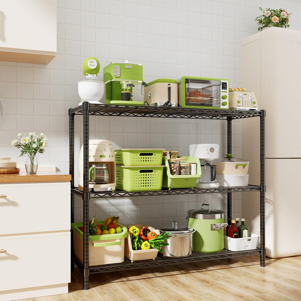 Storage Shelves, 48" L x 20" W x 47" H Heavy Duty Garage Wire Shelving Unit Loads 1200LBS, 3-Tier Adjustable Metal Industrial Utility Shelf Rack for Kitchen, Laundry Room, Basement