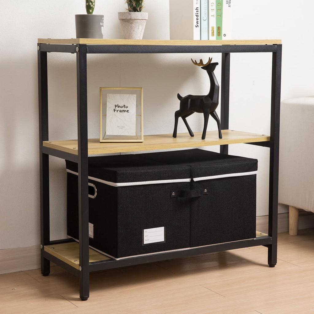 PRANDOM Storage Boxes with Lids [3-Pack] Fabric Collapsible Storage Bins Organizer Containers Baskets Cube with Cover for Home Bedroom Closet Office Nursery Black（23.4X15.9X11.5