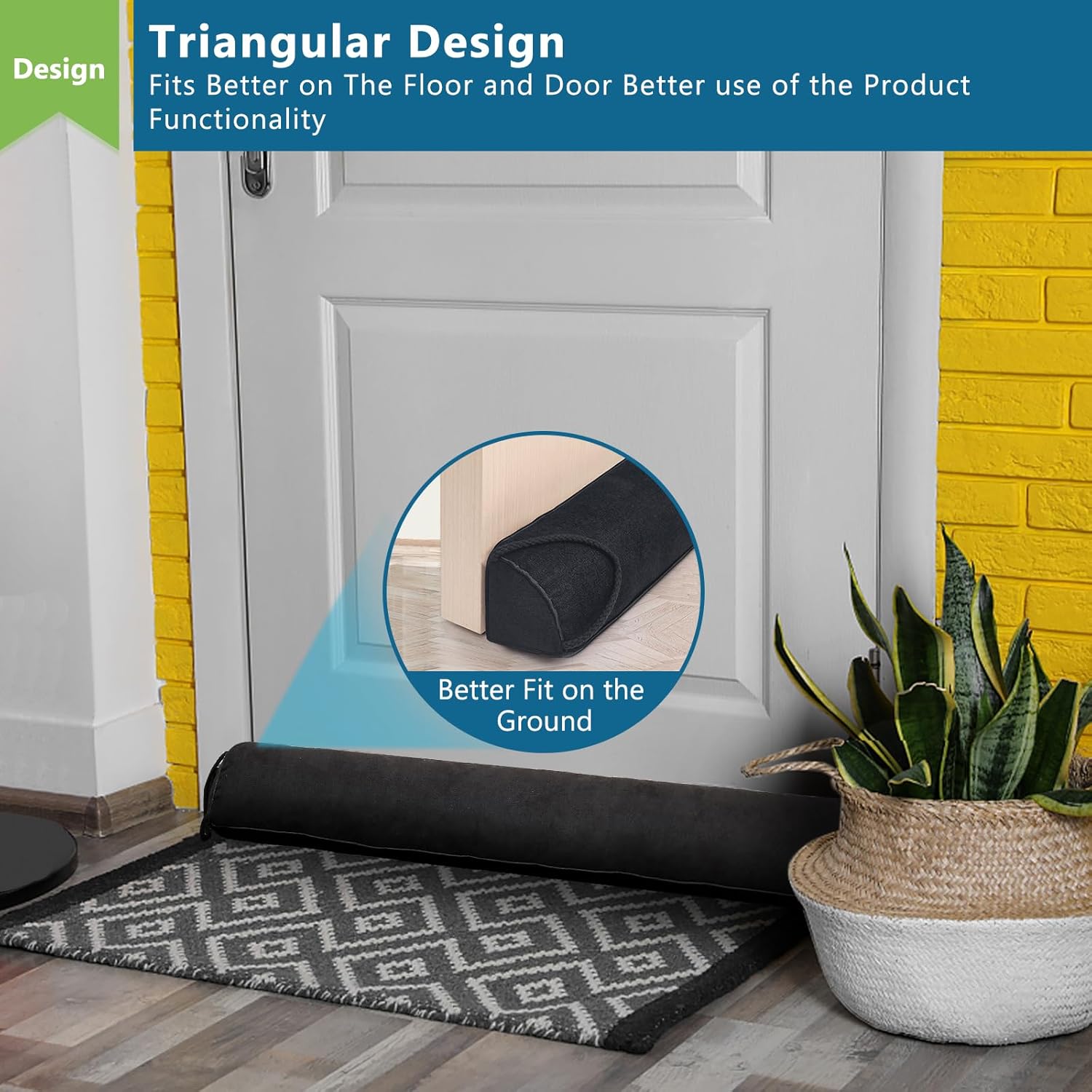 Anze Door Draft Stopper 32 inch Weighted Triangle Draft Stopper Door Air Noise Sound Blocker Warm in Winter and Cool in Summer, Black