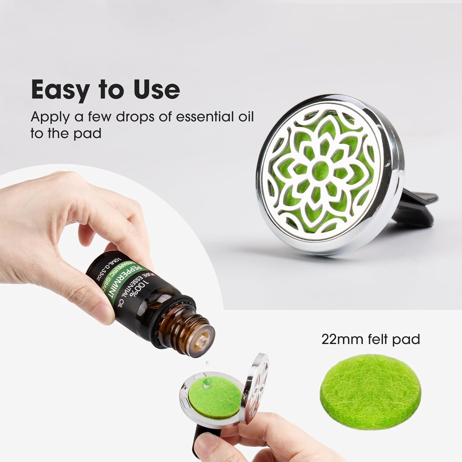 ttstar Car Diffuser Vent Clip - 30mm Aromatherapy Essential Oil, 3 Car Air Fresheners Vent Clips with 36 Refill Pads and 5 Essential Oils Gift for Women