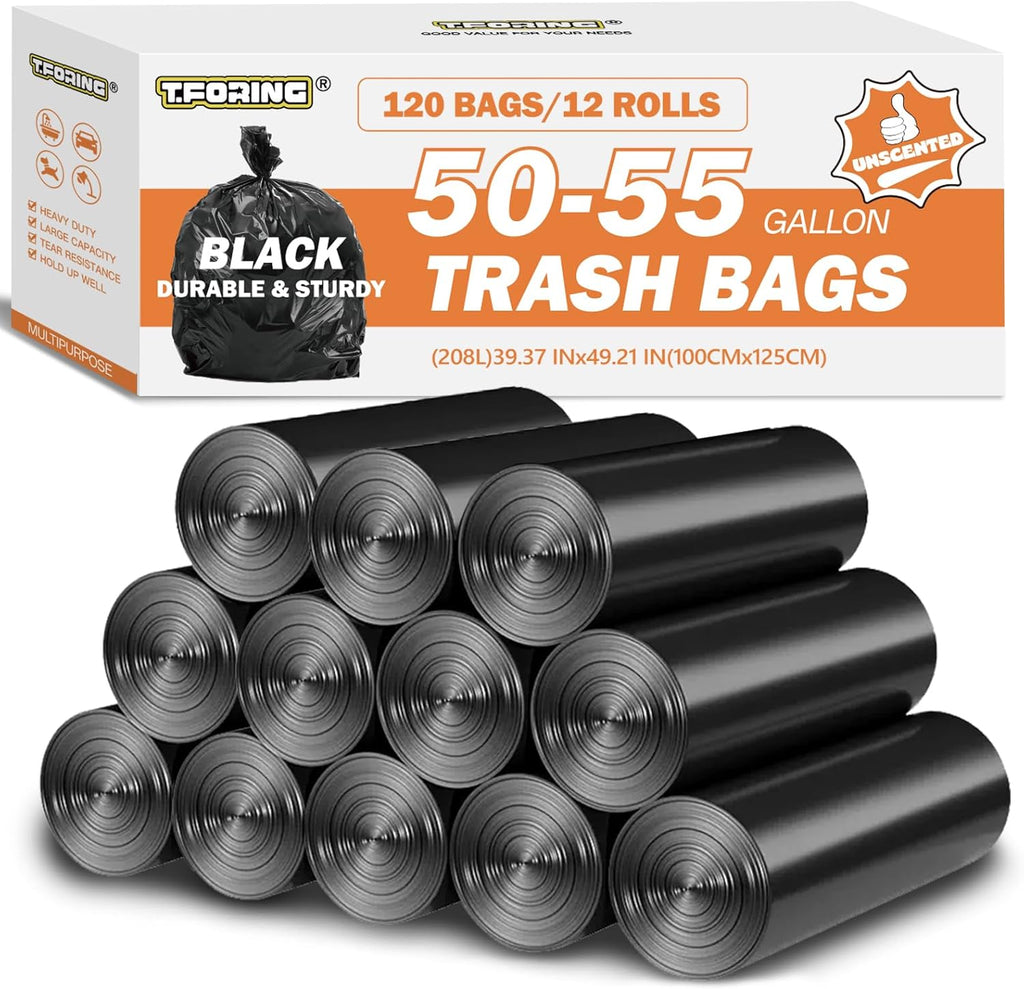 50-55 Gallon Black Trash Bags 120 Count - 40''x50'' Extra Large 50+ Gallon Garbage Bags,Unscented Strong Huge Can Liners for Construction Industrial Yard Outdoor Commercial