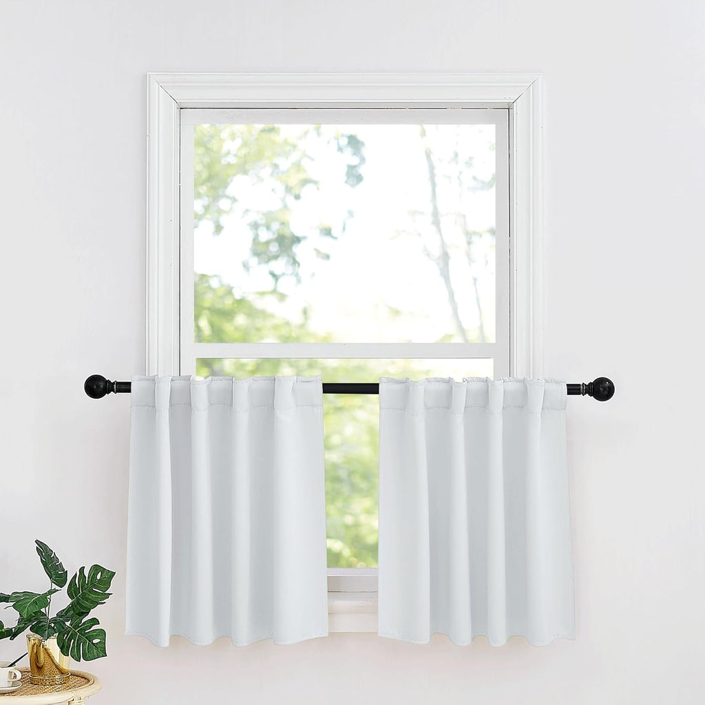RYB HOME Kitchen Window Curtains - Blackout Privacy Half Window Curtains for Bedroom Bathroom Dining Living Room Cafe Office Short Tiers Drapes, W 34 x L 36 inches, 2 Panels, Grayish White