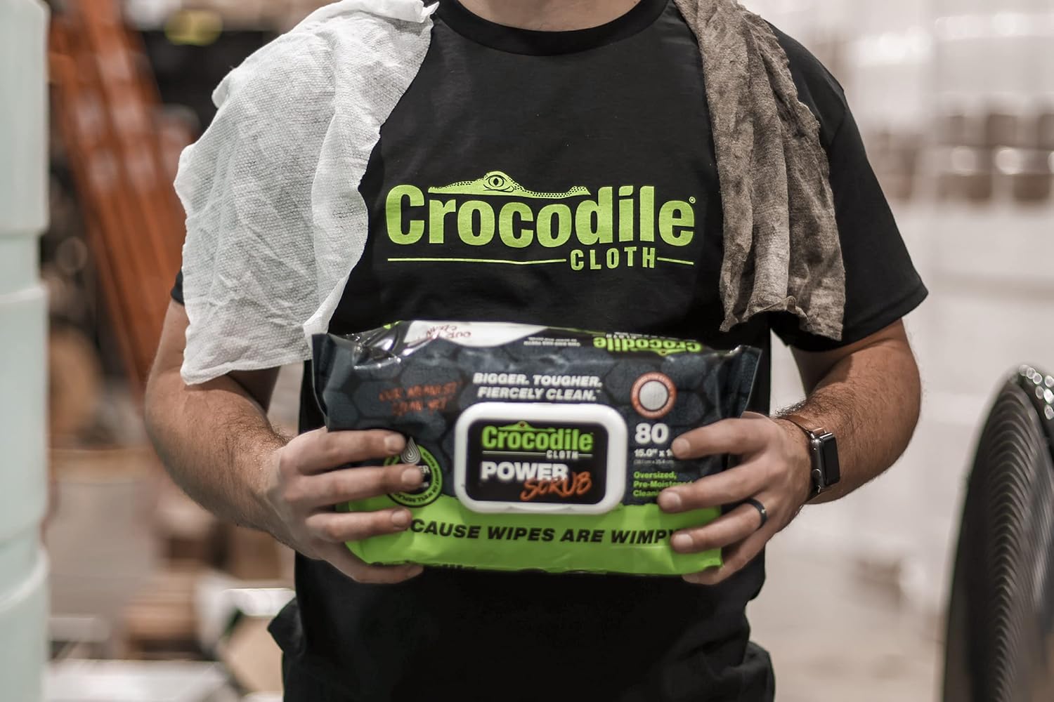 Crocodile Cloth PowerSCRUB - 40 (15" x 10") Heavy Duty Cleaning Wipes - Dual-Surface Cloths, Moist, Absorbent, & Disposable - Safe on Skin & Multiple Surfaces