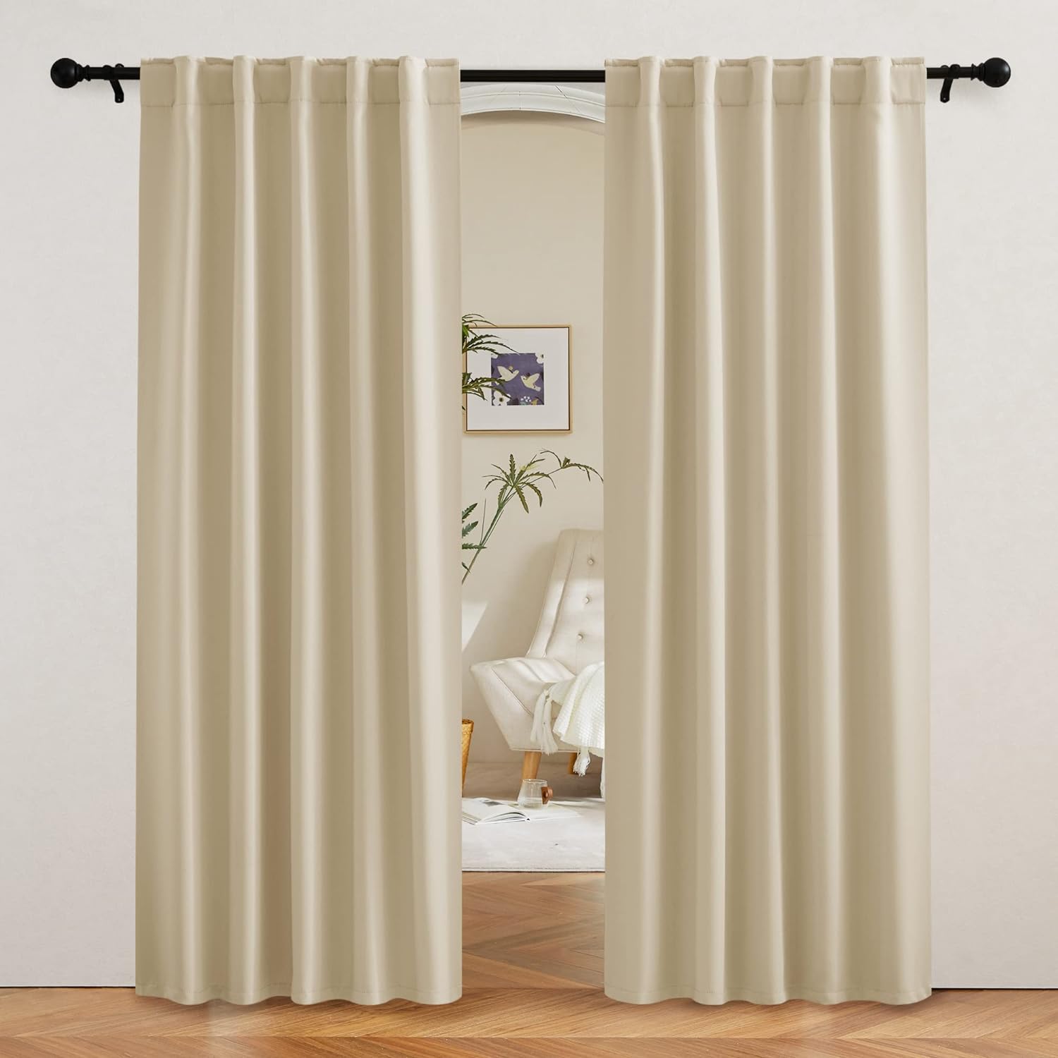 RYB HOME Blackout Curtains 80 inches Long Thermal Insulating Large Window Curtains for Living Room Sliding Glass Door Dining Home Office Backdrop, Biscotti Beige, W 42 x L 80 per Panel, 2 Panels
