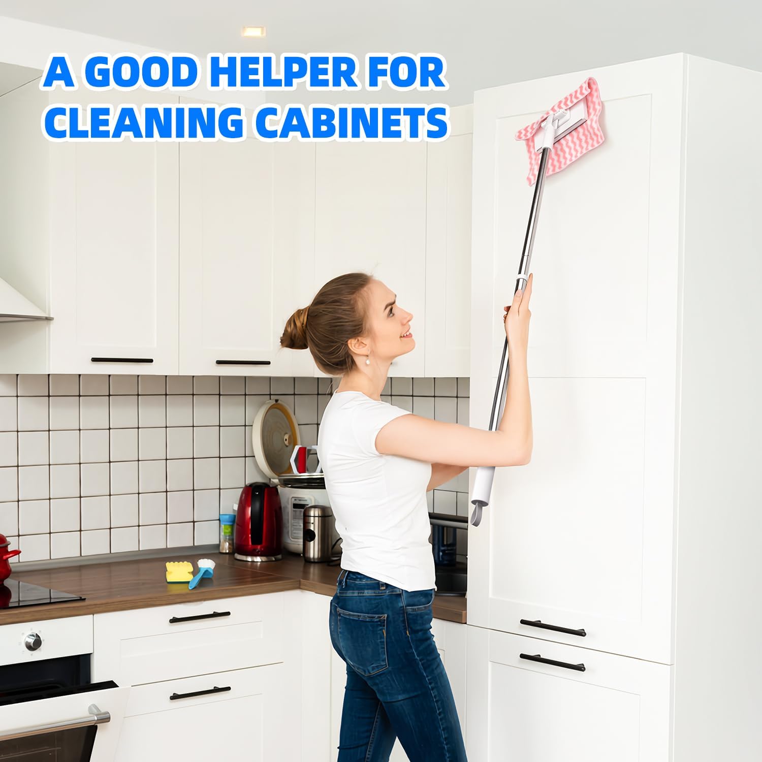 2025 New Mini Sweeper Mop No-Touch Dirty Cleaning Flat Dust Mop for Dry Wet Disposable Pads, Multi Surface Mops for House Wall Bathroom Toilet Corners (Disposable Dust Mop with 5 Clothes)