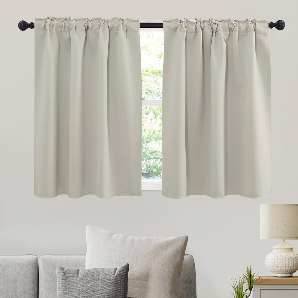 RYB HOME Small Window Curtains Blackout, Privacy Thermal Insulating Drapes for Bedroom Bathroom Basement Cafe Classroom Window Decor, W 34 x L 45 inches, Black, 2 Panels