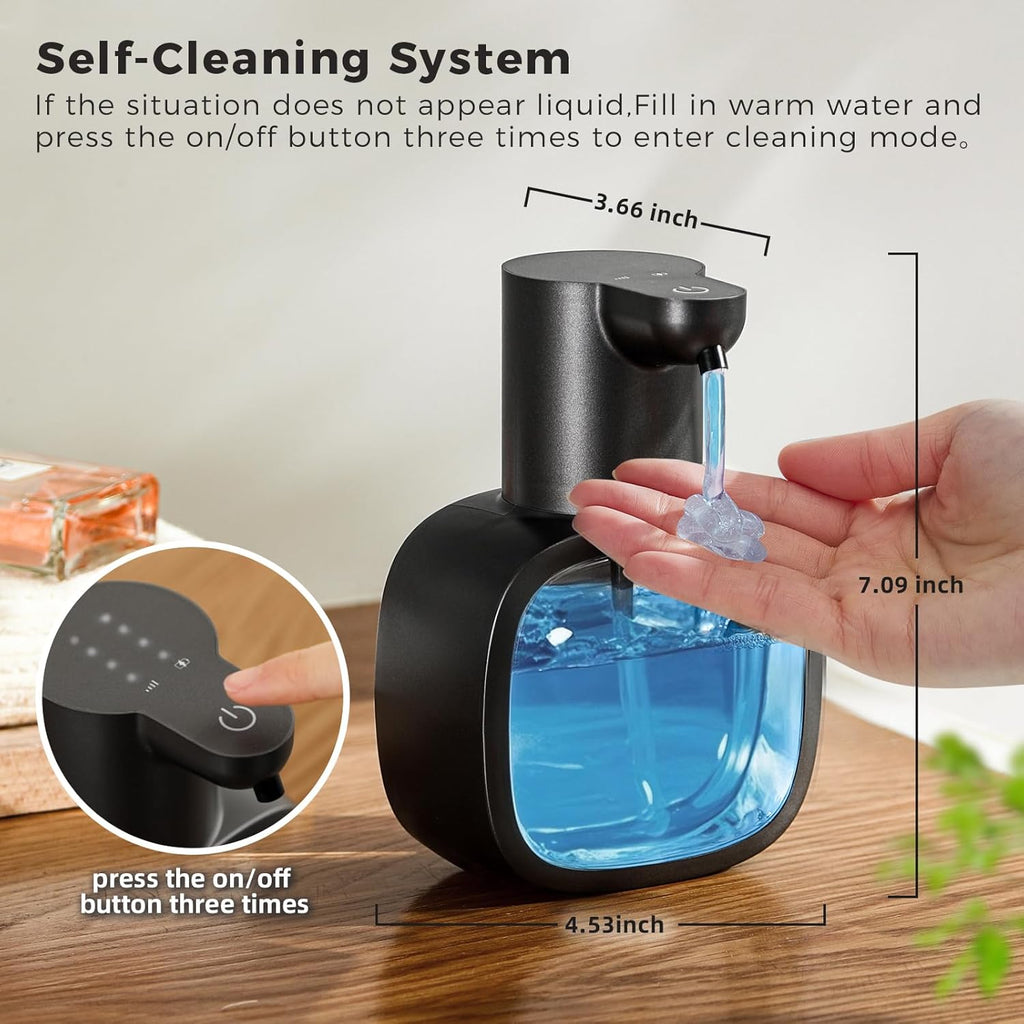 Automatic Liquid Soap Dispenser, 17oz/500ml Touchless Rechargeable with 4-Level Adjustable & IPX5 Waterproof - Level Display for Wall/Tabletop Use in Bathroom, Kitchen, Black