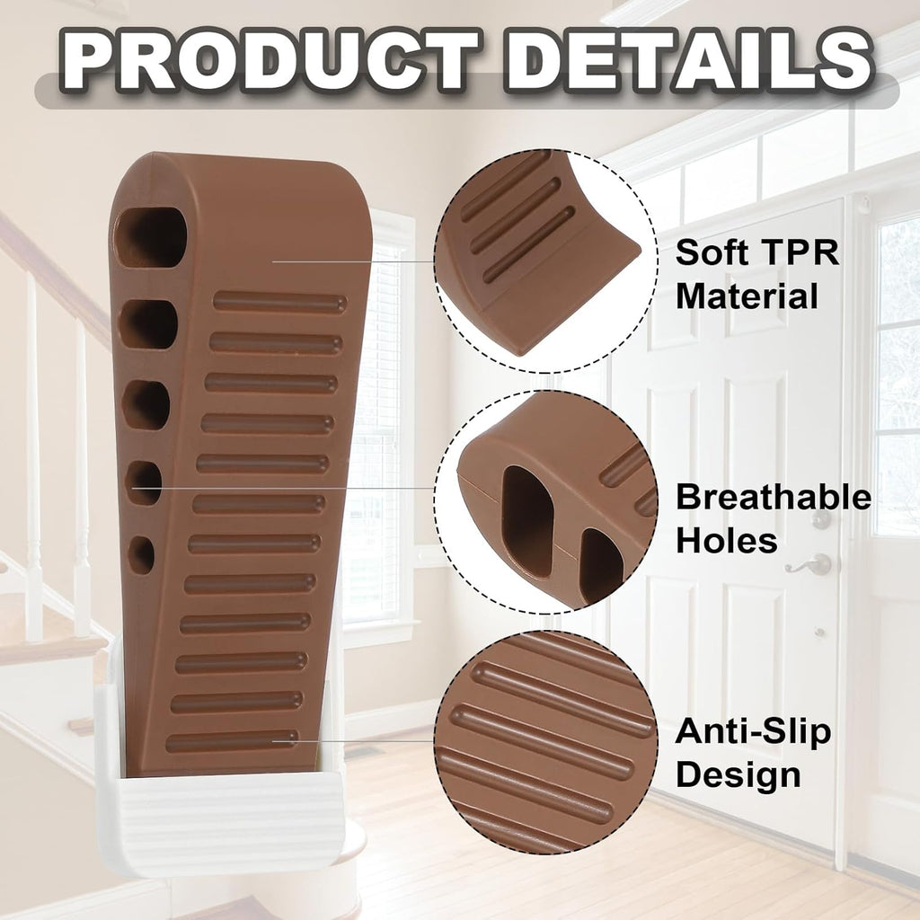 PATIKIL Rubber Door Stoppers for Bottom of Door, Door Wedge Stopper with Holder Sturdy Stackable Doorstop Wall Protector for Home Office Floor Concrete Tile, Brown