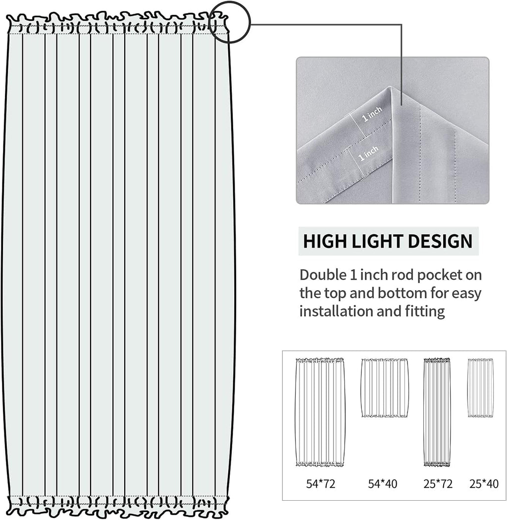 DWCN French Door Curtains – Rod Pocket Thermal Blackout Curtain for Doors with Glass Window, Kitchen and Patio Doors for Privacy, 25 X 40 Inches Long, 1 Curtain Panel with Tieback,Silver Grey