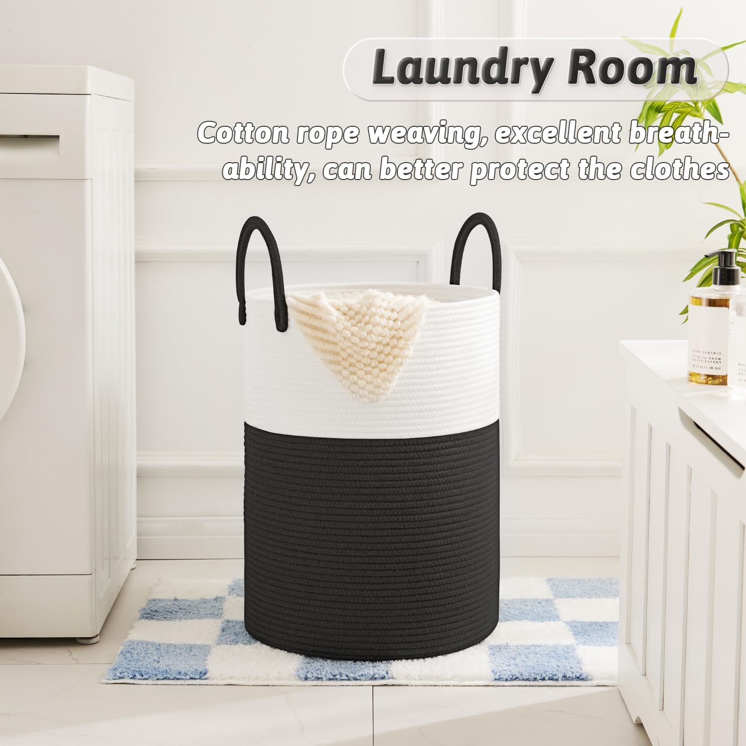 Laundry Basket,Woven Cotton Rope Laundry Hamper,40L for Decorative Storage of Dirty Clothes,Toys and Blankets in Bathroom,Baby Room and Living Room
