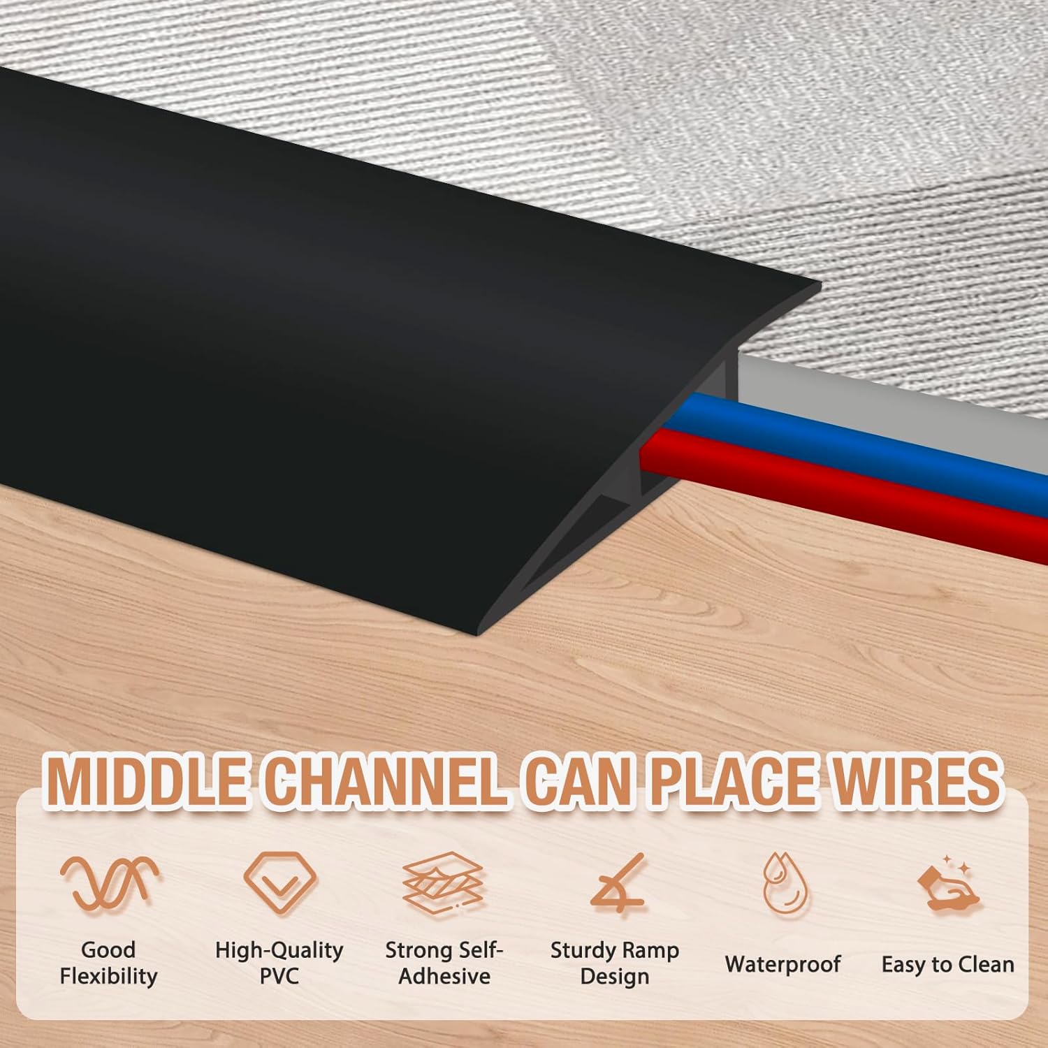 Floor Transition Strip Self Adhesive Vinyl Door Threshold for Doorways Carpet Edging Trim Overlap Edge Reducer for Laminate Floor, Carpet, Tile (Black, 1/5" to 2/5", 3.3Ft)