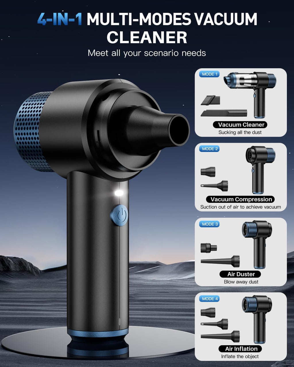 EYYA Handheld Car Vacuum Cleaner Cordless, 15000PA High Power Vacuum & Air Duster, 4-in-1 Portable Mini Vacuum with LED Light, Hand Held Vacuum Cleaner for Car Home Office