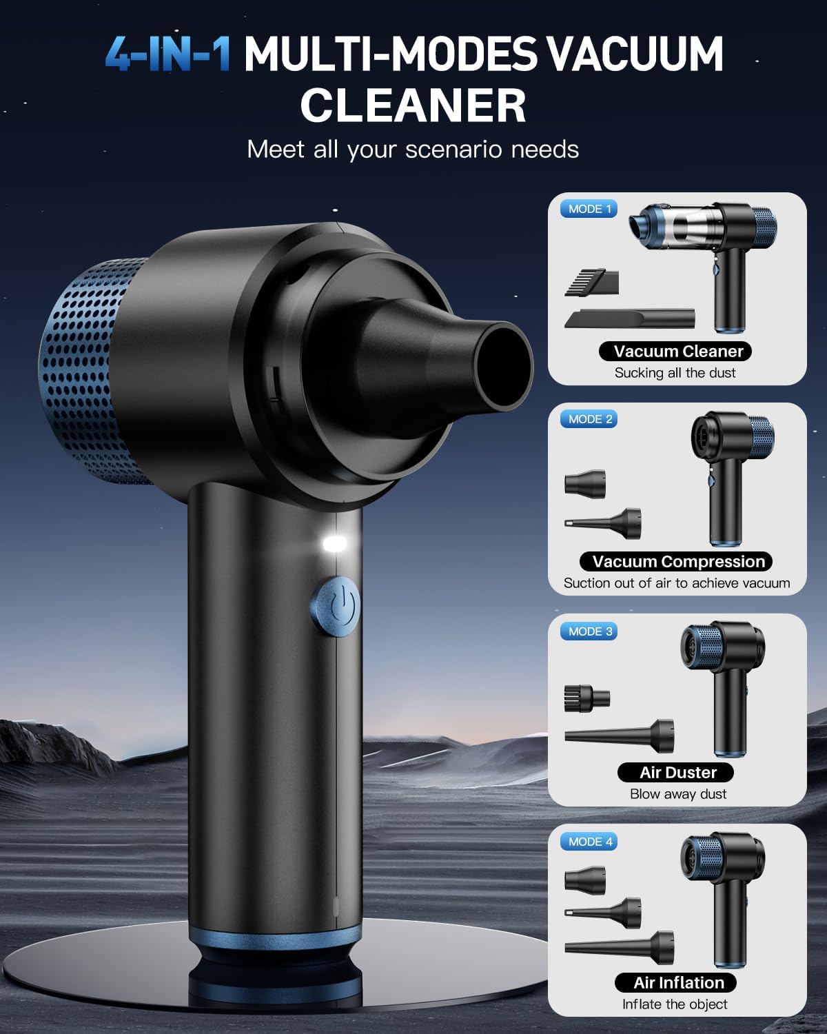 EYYA Handheld Car Vacuum Cleaner Cordless, 15000PA High Power Vacuum & Air Duster, 4-in-1 Portable Mini Vacuum with LED Light, Hand Held Vacuum Cleaner for Car Home Office