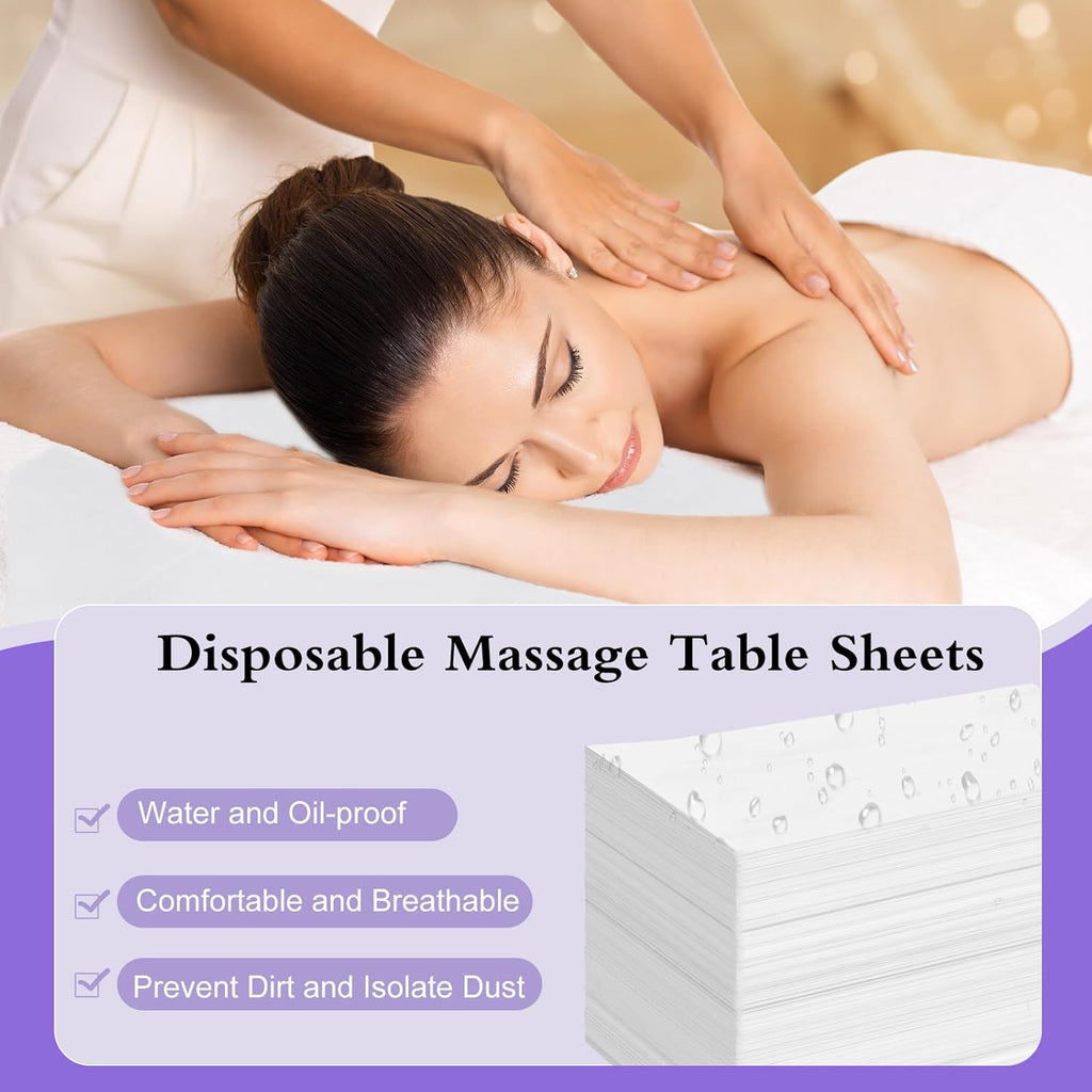 100 Pack Disposable Bed Sheets – 31.5 x 71 in Waterproof Non-woven Sheets for Massage, Spa, Tattoo & Salon Tables(White)