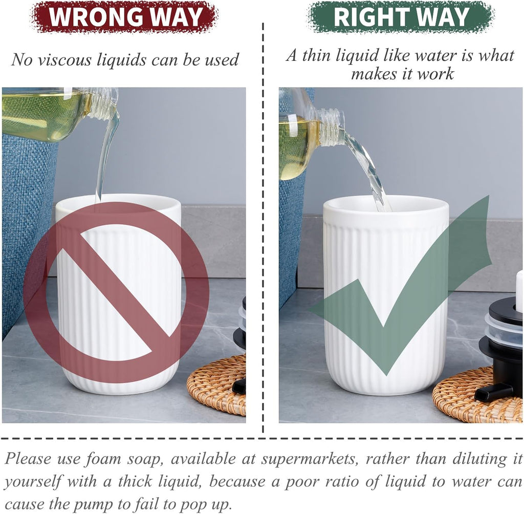 BosilunLife Foam Hand Soap Dispenser - White Ceramic Foaming Soap Dispenser for Bathroom 12oz Refillable Liquid Lotion Soap Dispenser with Rust-Proof foaming Pump for Countertop