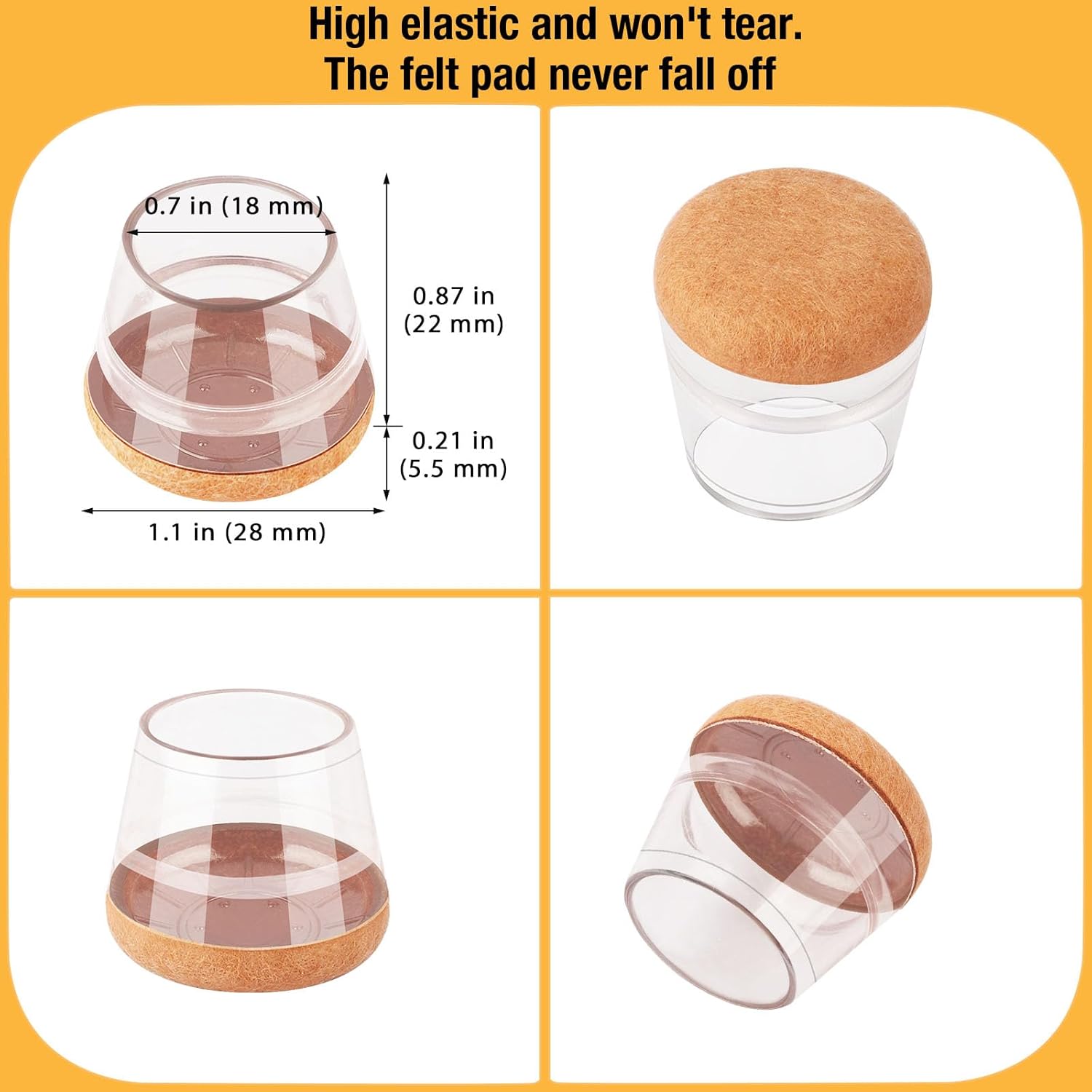 16 Pcs New Small Chair Leg Protectors for Hardwood Floors, Silicone Chair Leg Floor Protectors, Chair Leg Caps Covers Protect Wooden Floors from Scratching, Thick, Won't Tear