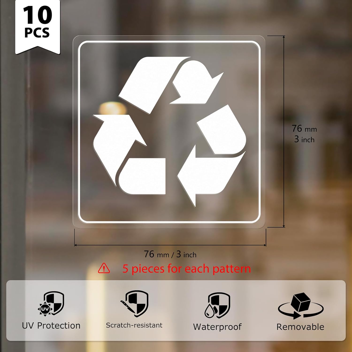 10 Pack Recycle and Trash Clear Stickers 3×3 Inches Vinyl Transparent Weatherproof Self Adhesive Waste Sign for Bins Home Business