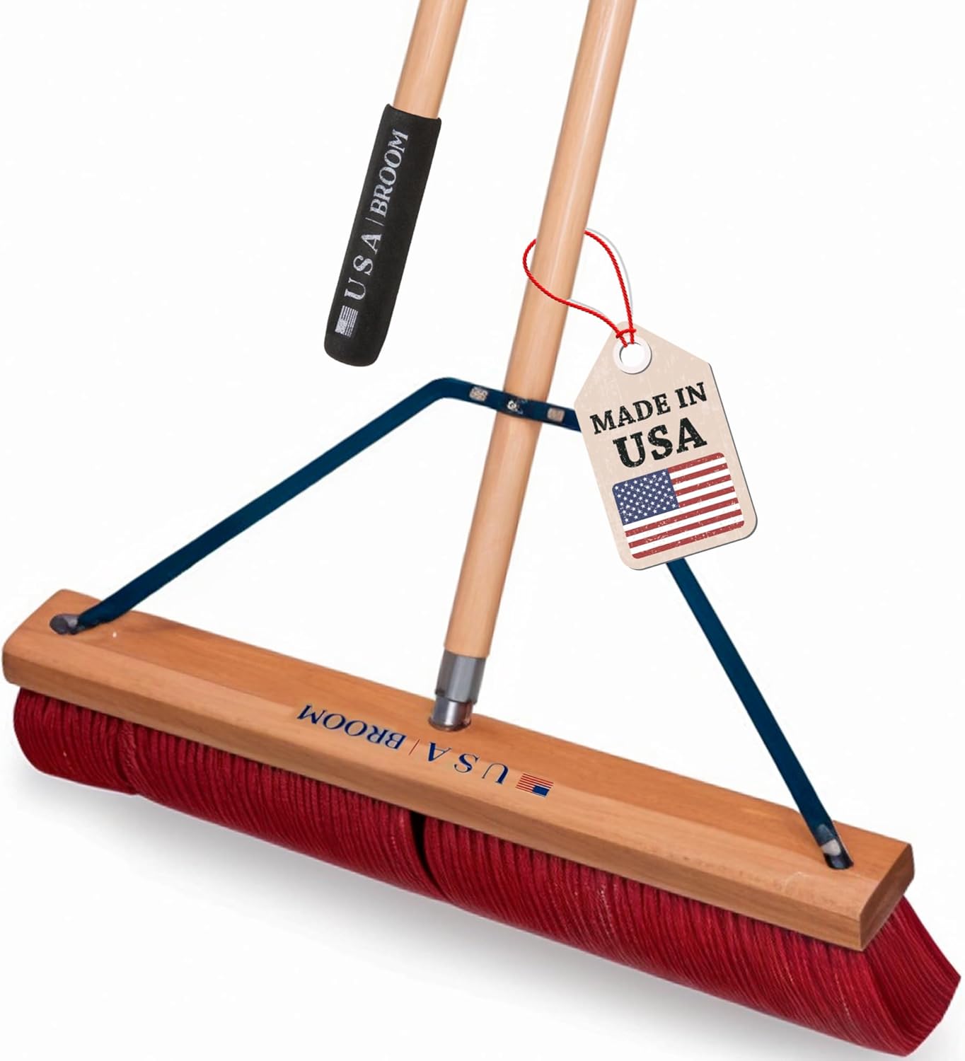 36" Soft/Fine Sweep Indoor Push Broom with 60" Handle. Ideal for Epoxy & Polished Floors. Durable American Made Steel Brackets-All Stainless Steel Hardware. No Plastic. 100% Made in The USA.