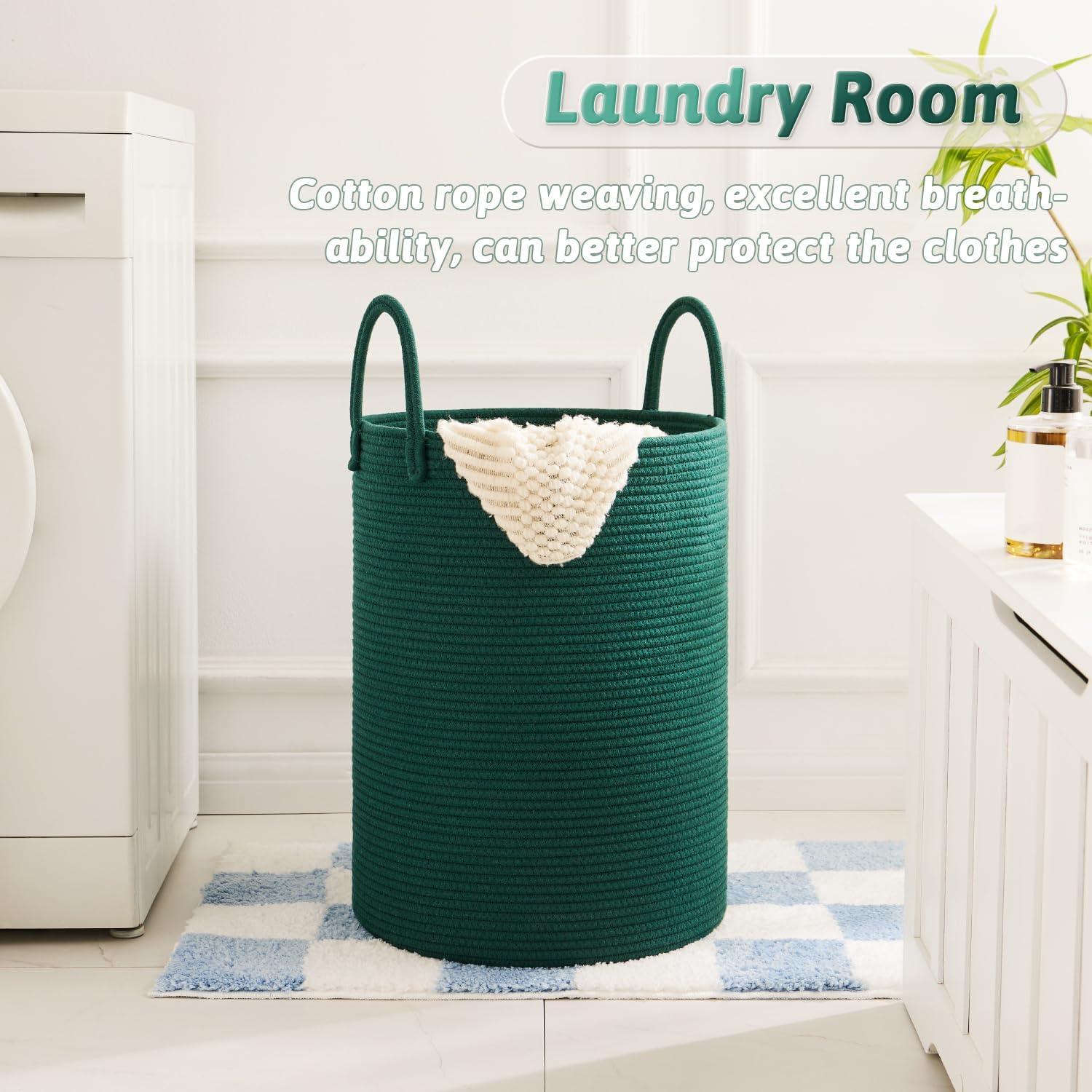 Laundry Basket,Woven Cotton Rope Laundry Hamper,60L for Decorative Storage of Dirty Clothes,Toys and Blankets in Bathroom,Baby Room and Living Room