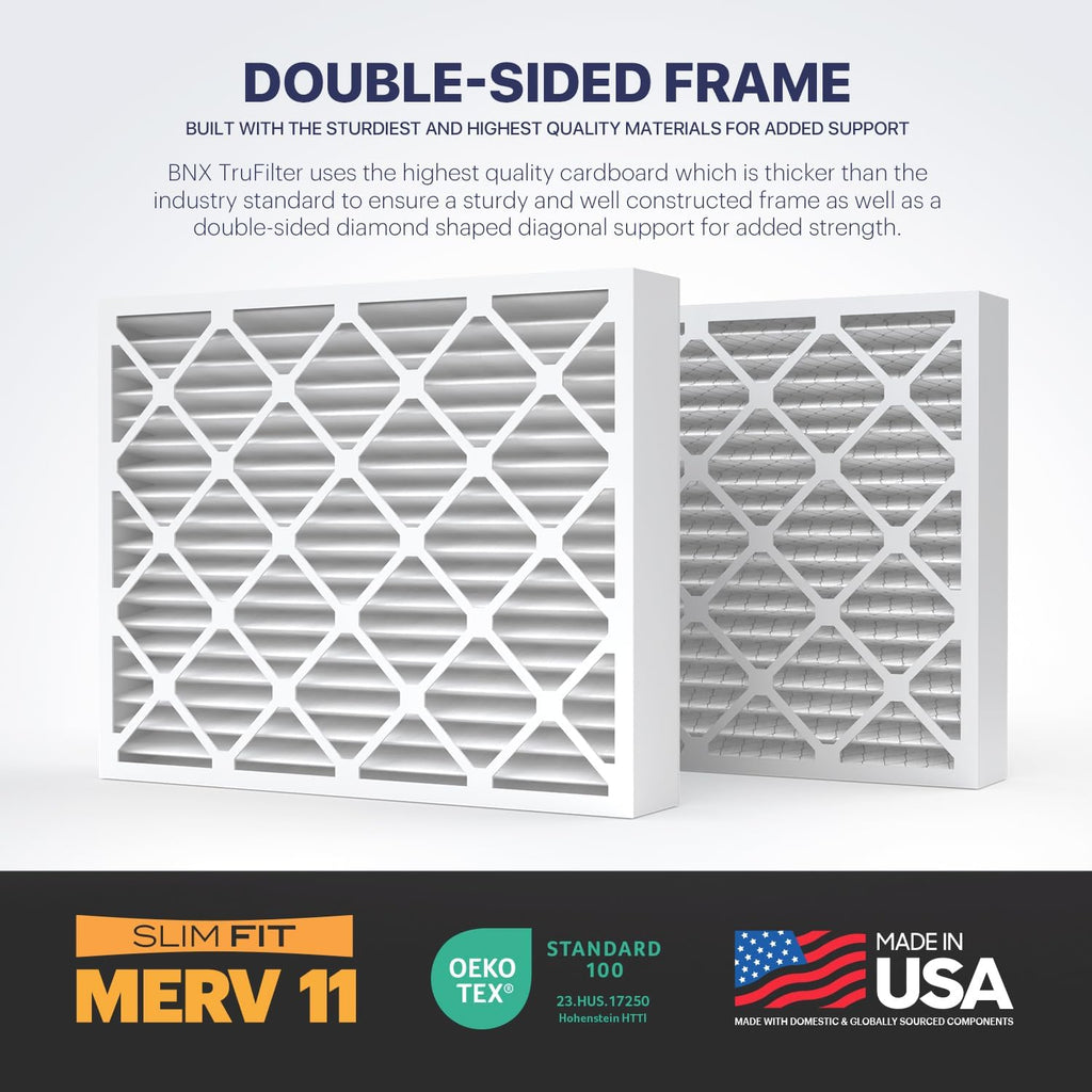 BNX TruFilter 16x25x5 (15.88’’ x 24.75’’ x 4.38‘’ Honeywell Compatible 4”) MERV 11 Air Filter (2-Pack) - MADE IN USA - AC Furnace Filters for Allergies, Dust, Pet, Smoke, Allergy MPR 1200 FPR 7