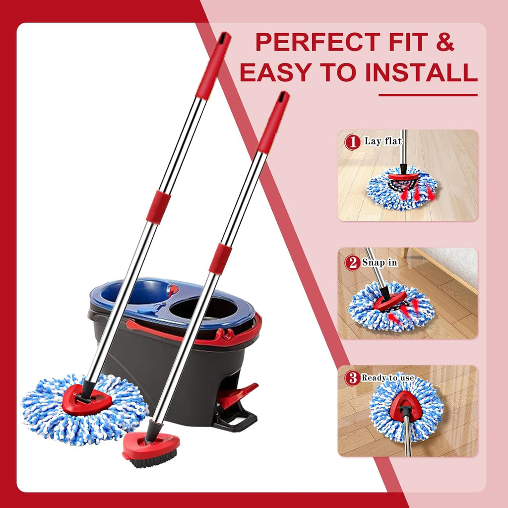 2 Pack Spin mop Replacement Head, Spin mop Scrub Brush,Microfiber Mop Refills, Easy to Replace,for Bathroom,Kitchen,Tub and Tile,Easy Cleaning,Suitable for Ocedar RinseClean 2-Tank System Spin Mop (B)