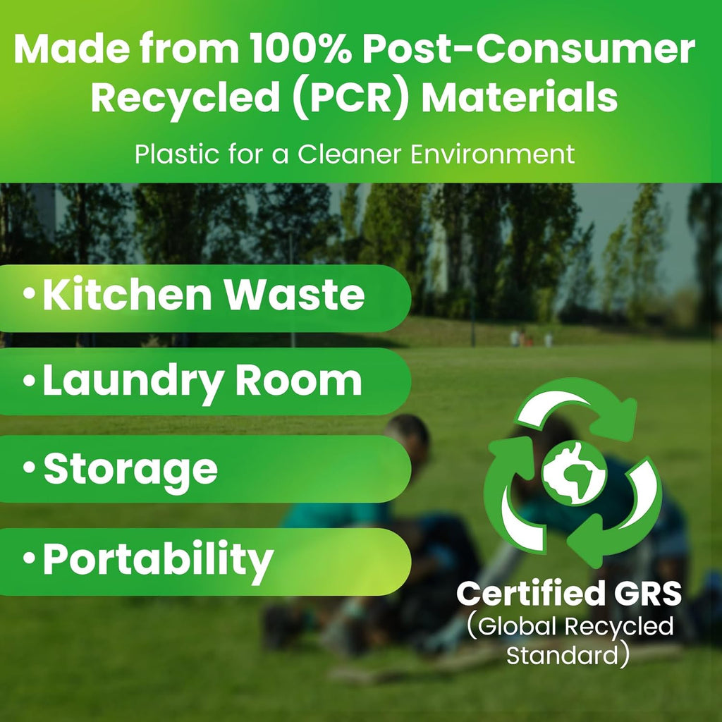 Large Trash Bag 13 Gallon Tall Drawstring 100% Post-Consumer Recycled Garbage Bag Waste Bag for Kitchen Office (80 Count, 0.6 Mil)