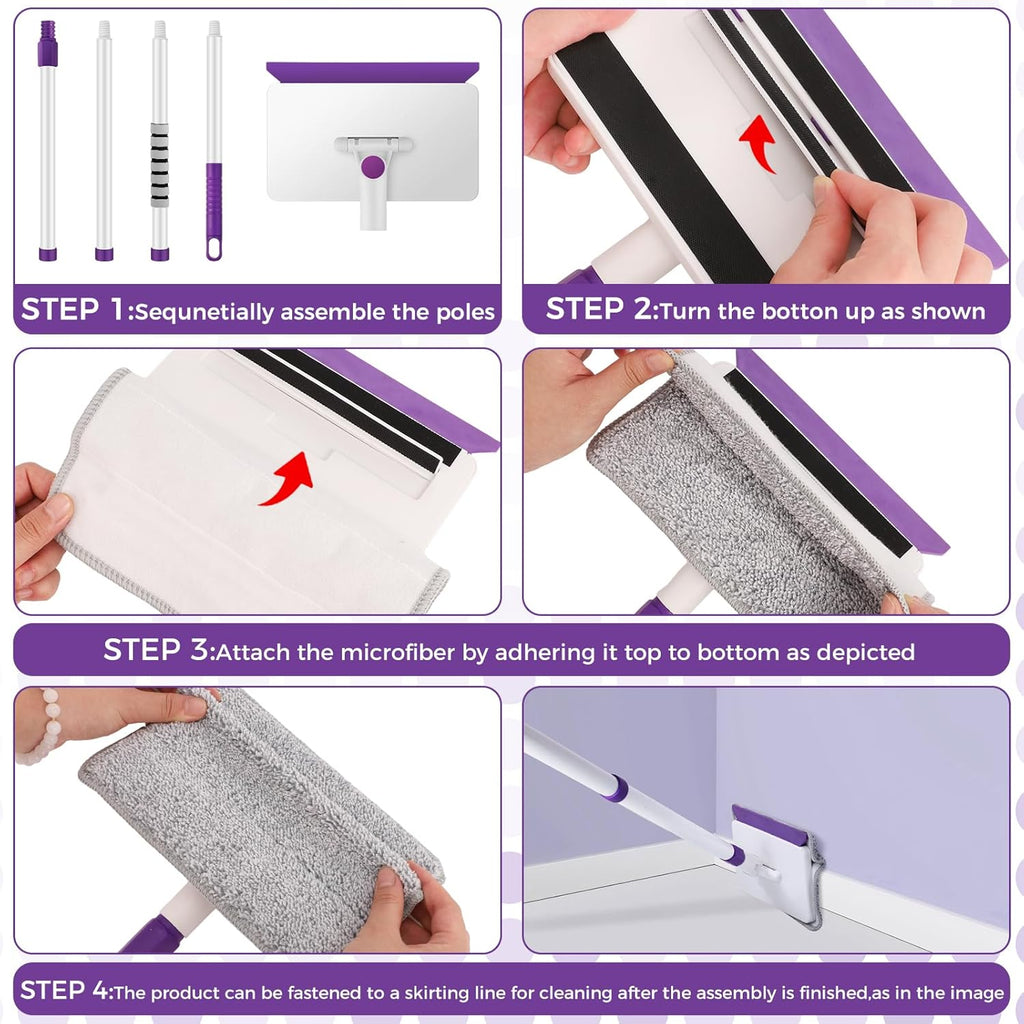 4 Mop Pads Refill for wlich Baseboard Cleaner(2 Chenille Pads+2 Microfiber Pads),Baseboard Cleaner Pad Refills for Ceiling, Wall, Floor and Baseboard Cleaning