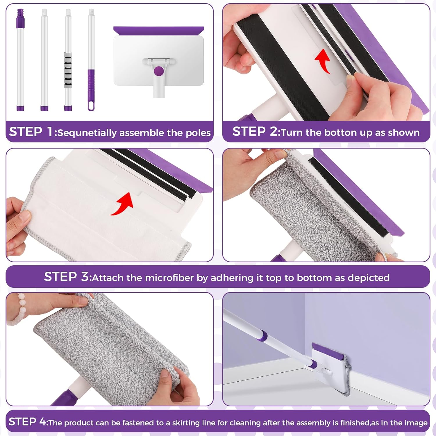 4 Mop Pads Refill for wlich Baseboard Cleaner(2 Chenille Pads+2 Microfiber Pads),Baseboard Cleaner Pad Refills for Ceiling, Wall, Floor and Baseboard Cleaning