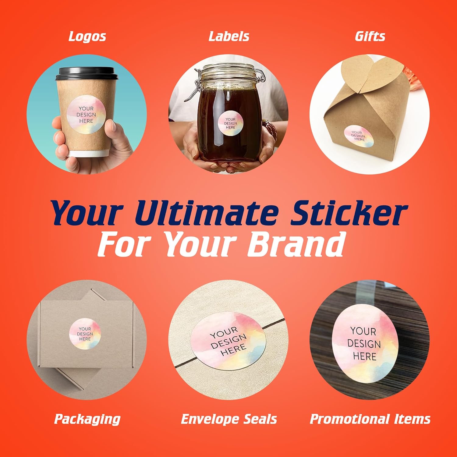 100 Custom Vinyl Stickers - Upload Your own Image, Text, Design, Logo - Personalized Logo Labels for Handmade, Packaging, Bottle, Jars, Candle, Brand Stickers (Watercolor, 1.5x1.5)