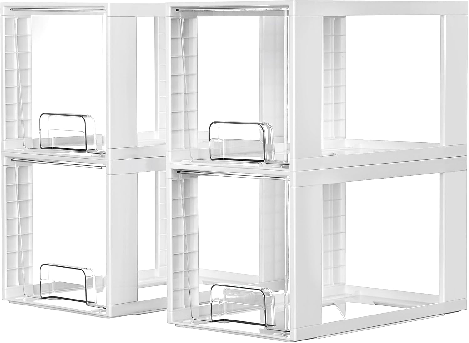 Vtopmart 4 Pack Large Stackable Storage Drawers,White,Easily Assemble Acrylic Bathroom Closet Undersink Organizers and Storage,Plastic Bins for Kitchen Cabinets,Pantry,Makeup,Medicine Organization
