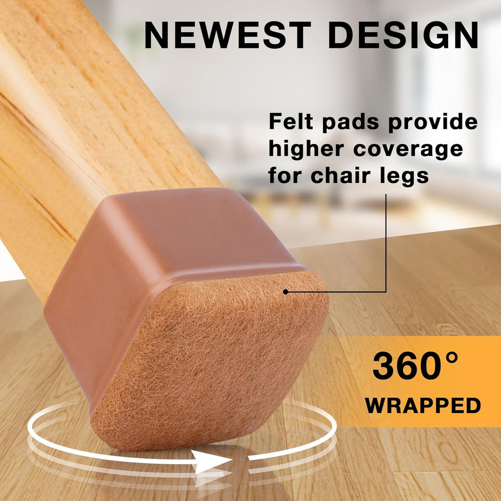 16 Pcs Chair Leg Floor Protectors Square, Silicone Chair Leg Protectors for Hardwood Floors, Chair Leg Caps Covers Protect Wooden Floors from Scratching, Thick, Won't Tear (Fit: 1-1/10" - 1-3/10")