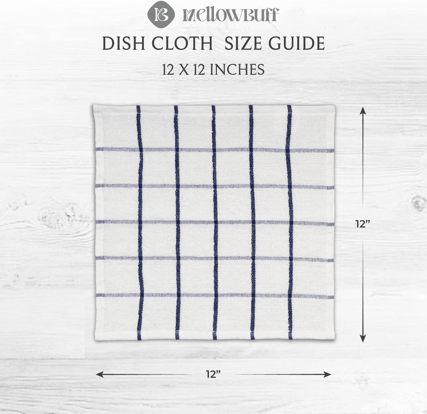 100% Cotton Terry Dish Cloth & Dish Towel, 6 Pack, Super Soft and Absorbent Kitchen Towels, Perfect for Kitchen Cleaning and Dish Washing (Navy (Solid and Check) 8 Pack)