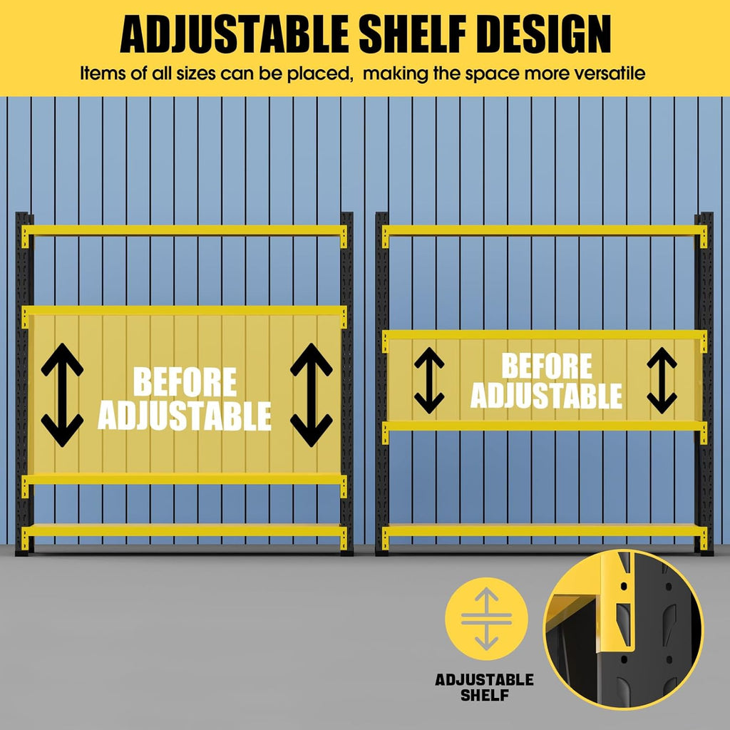 Storage Shelves Heavy Duty, Metal Garage Shelving Units, 4 Tier Storage Rack Shelf, Steel Industrial Shelving, Adjustable Standing Shelf for Basement/Warehouse Yellow and Black, W47.24*D19.69*H78.74