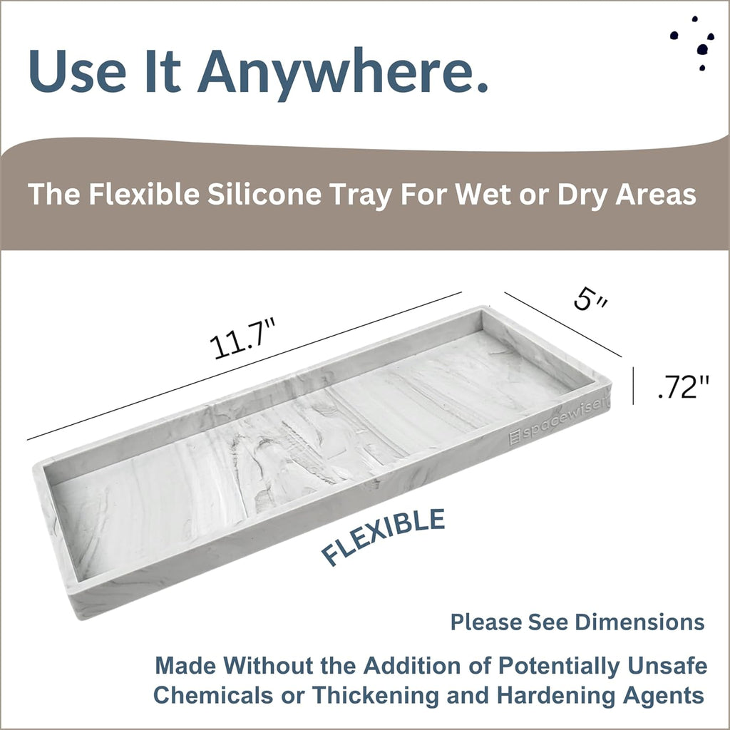 Countertop and Vanity Tray - 11.7" Silicone Bathroom Tray Countertop, Dish Soap Trays for Kitchen Counter, Sink Organizer Accessories Caddy, Toilet Laundry Shower Makeup Mat Oil Holder