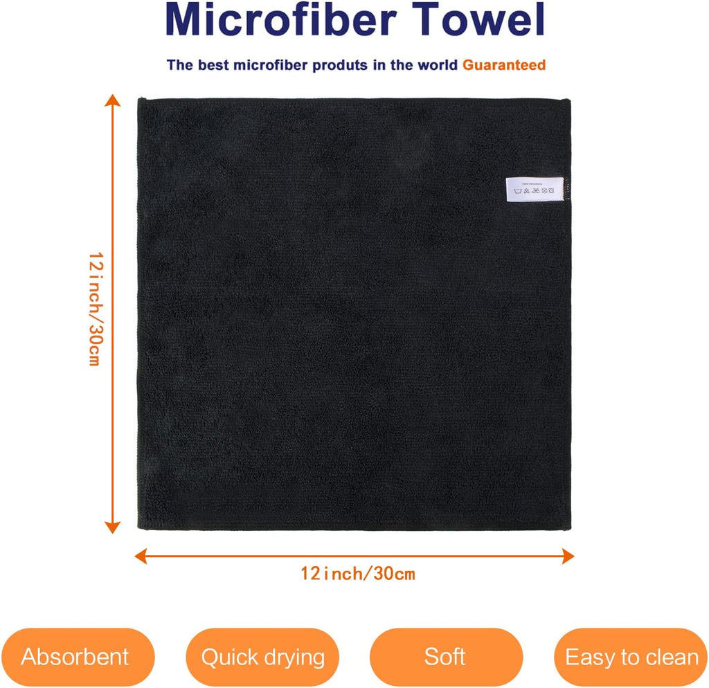 KinHwa Microfiber Dish Cloths for Washing Dishes Ultra Absorbent Dish Rags Fast Drying Kitchen Wash Clothes 12inch x 12inch 10 Pack Black