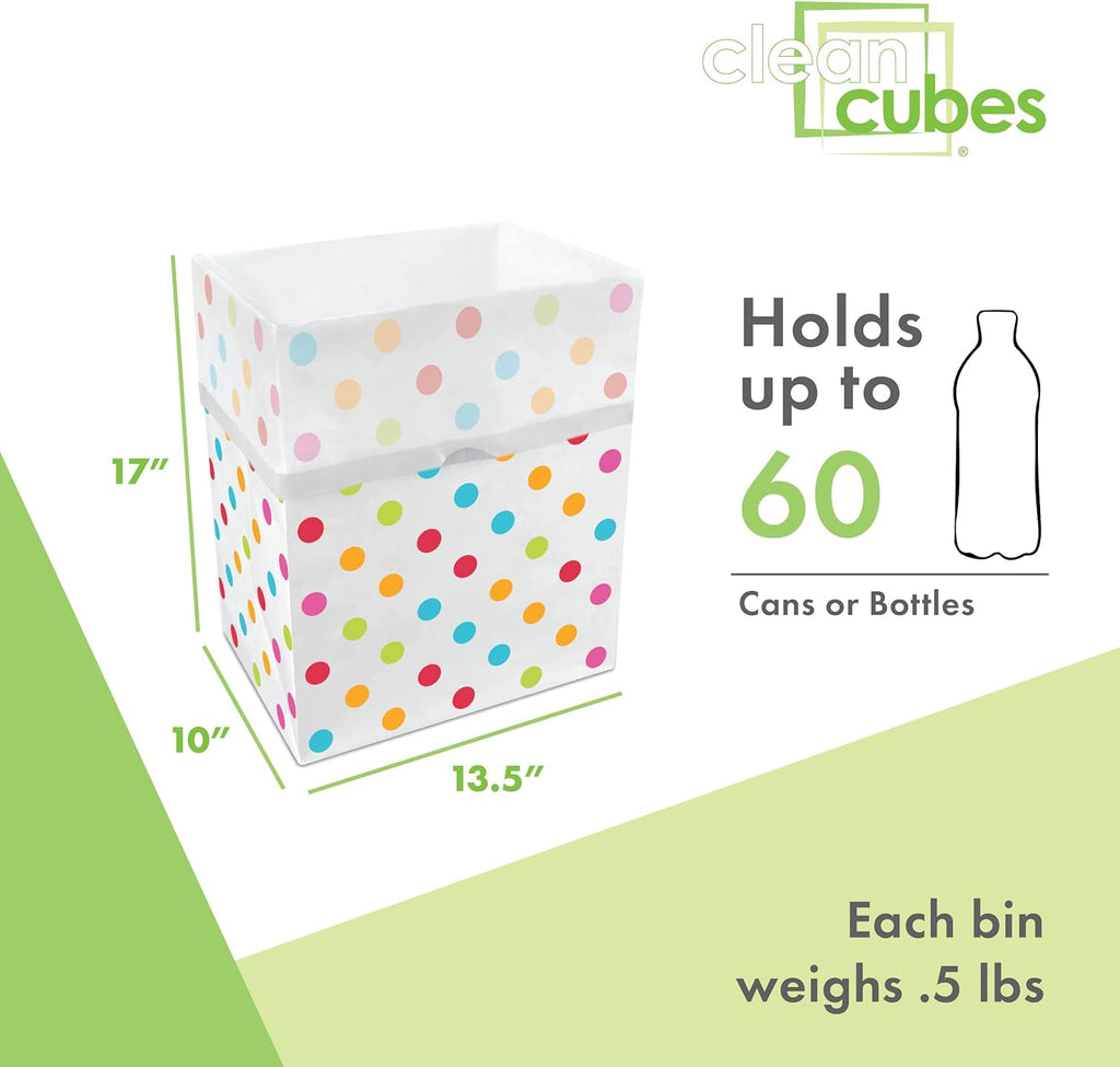 13 Gallon Disposable Pop-Up Trash Cans (6-Pack) with Fitted Bags – Foldable Garbage & Recycling Bins for Parties, Events & Kitchen (Polka Dot, 17" H x 13.5" W x 10" D)