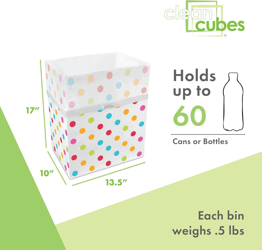 13 Gallon Disposable Pop-Up Trash Cans (3-Pack) with Fitted Bags – Foldable Garbage & Recycling Bins for Parties, Events & Kitchen (Polka Dot, 17" H x 13.5" W x 10" D)