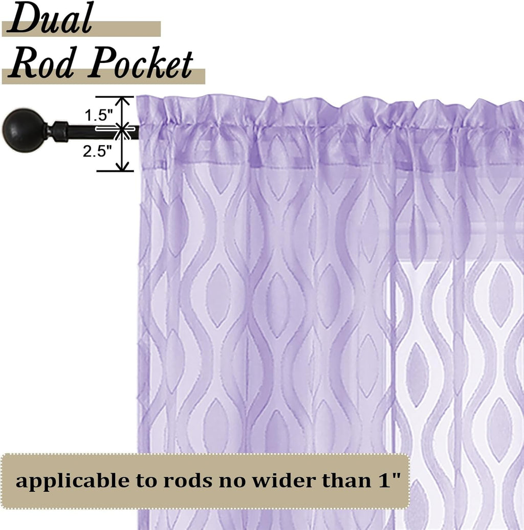 Aiyufeng Light Purple Sheer Curtains 54 Inch Length 2 Panels, Soft Lightweight Clip Jacquard Textured Sheer Curtain Panels, Modern Wavy Line Voile Sheer Curtain for Bedroom Living Room, 40Wx54L Inches
