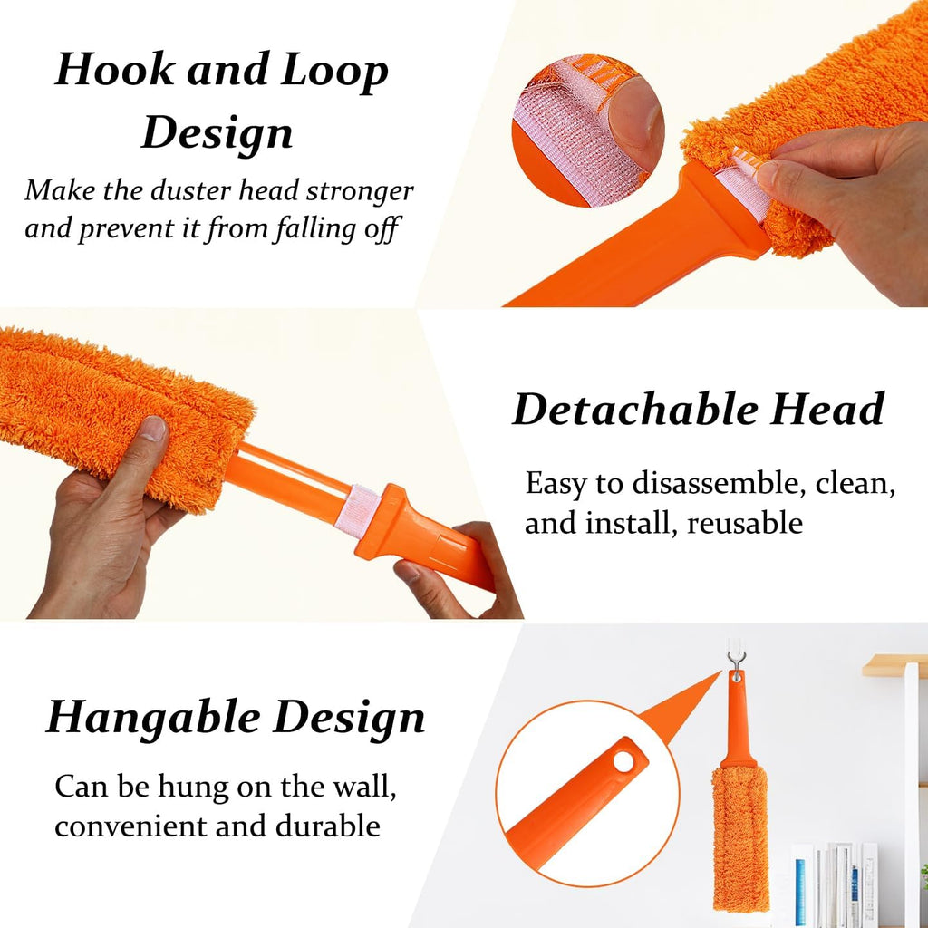 4 Pack 15 inch Reuseable Microfiber Feather Duster, Blind Duster, Gap Duster, Removable and Washable Head, Cleaning Tool for Window, Blind, Car, Wall, Dead Corner Gap, Furniture, Sofa, Screen