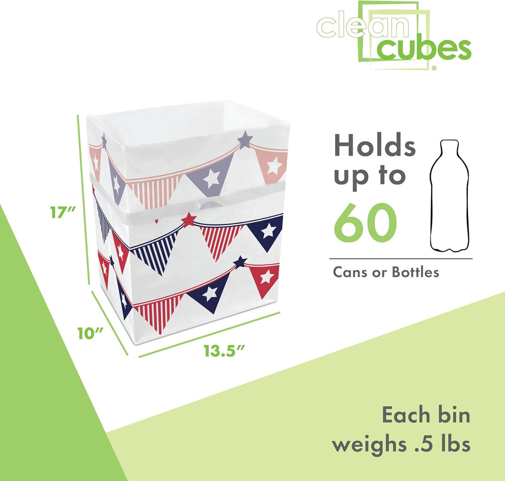 13 Gallon Disposable Pop-Up Trash Cans (3-Pack) with Fitted Bags – Foldable Garbage & Recycling Bins for Parties, Events & Kitchen (USA Flag, 17" H x 13.5" W x 10" D)