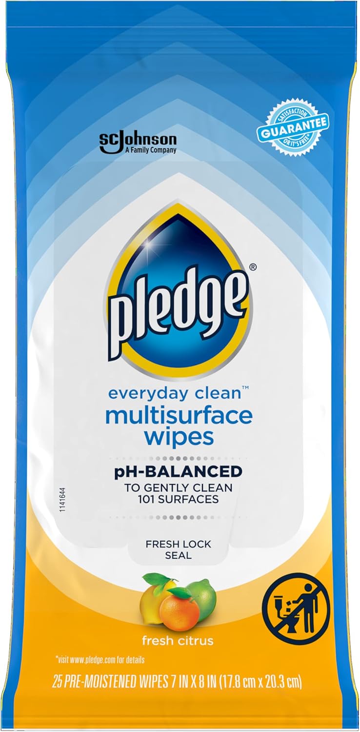 Pledge Multisurface Cleaning Wipes, pH Balanced, Fresh Citrus, 25 Count