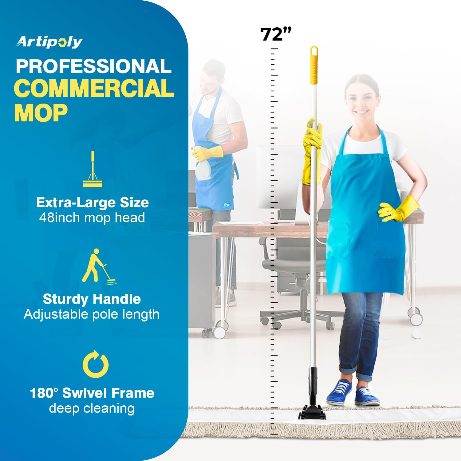 Commercial Dust Mop & Floor Sweeper，48" Industrial Dry Mop with Heavy Duty Long Handle, Premium Cotton Dust Mop Head for Hardwood Floors, Industrial, Commercial, and Residential Cleaning