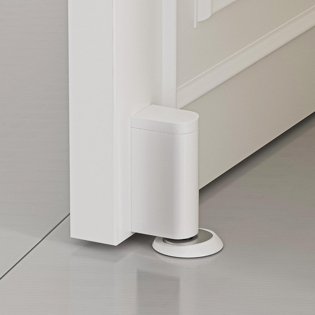 Windproof Magnetic Door Stoppers, 0-0.78" Stroke Mechanical Doorstop, No-Hole Flooring Door Suction with 3M Strong Adhesive and Screws, White, 1 Pack